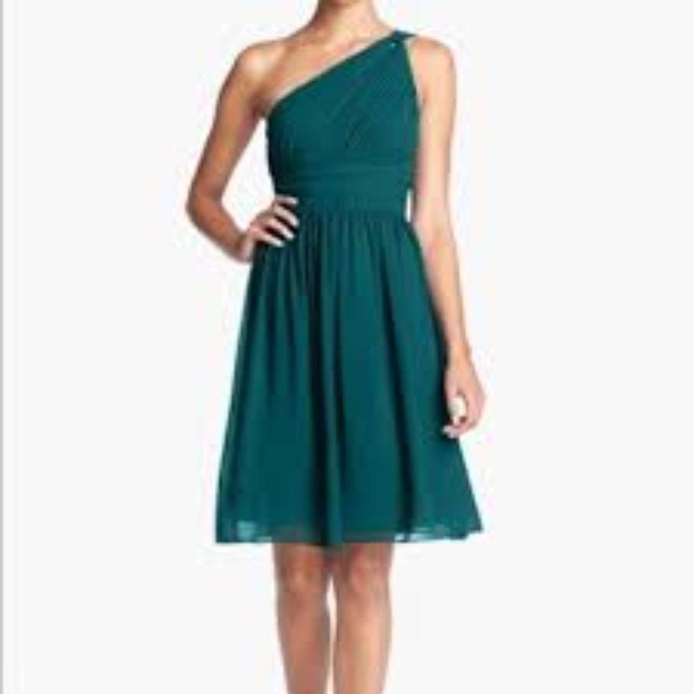 Donna Morgan Rhea One Shoulder Dress, Above Knee, Teal, Size 10